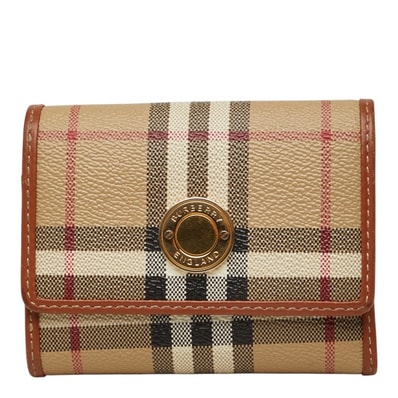 バーバリー ノバチェック 三つ折り財布 8070415 ベージュ PVC レザー レディース BURBERRY 中古