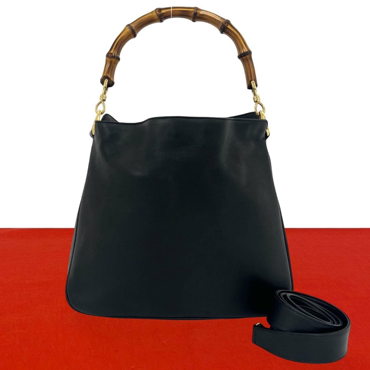 GUCCI グッチ バンブー レザー バンブー ショルダーバッグ ブラック
 817-7
