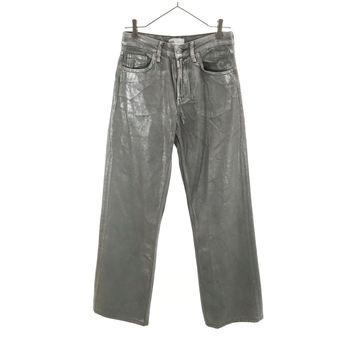 ZARA ザラ メタル加工 ロングパンツ 34 グレー