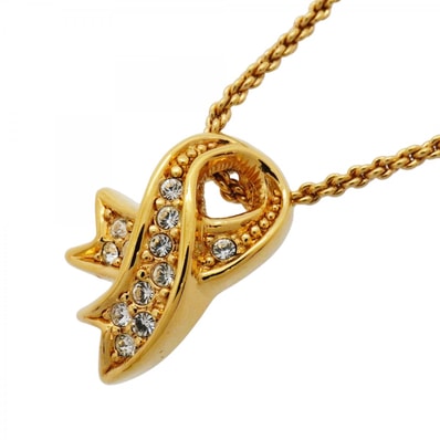 ★SALE【6jfb0911-k】クリスチャンディオール ネックレス GPメッキ ラインストーン ゴールド【中古】レディース