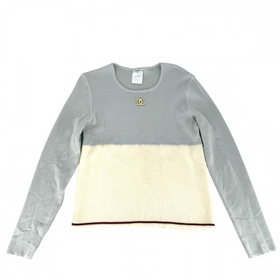 CHANEL シャネル トップス ココマーク アパレル 服 トレーナー 50 グレー アイボリー ゴールド金具 ウール レディース 春 秋 冬【中古品】