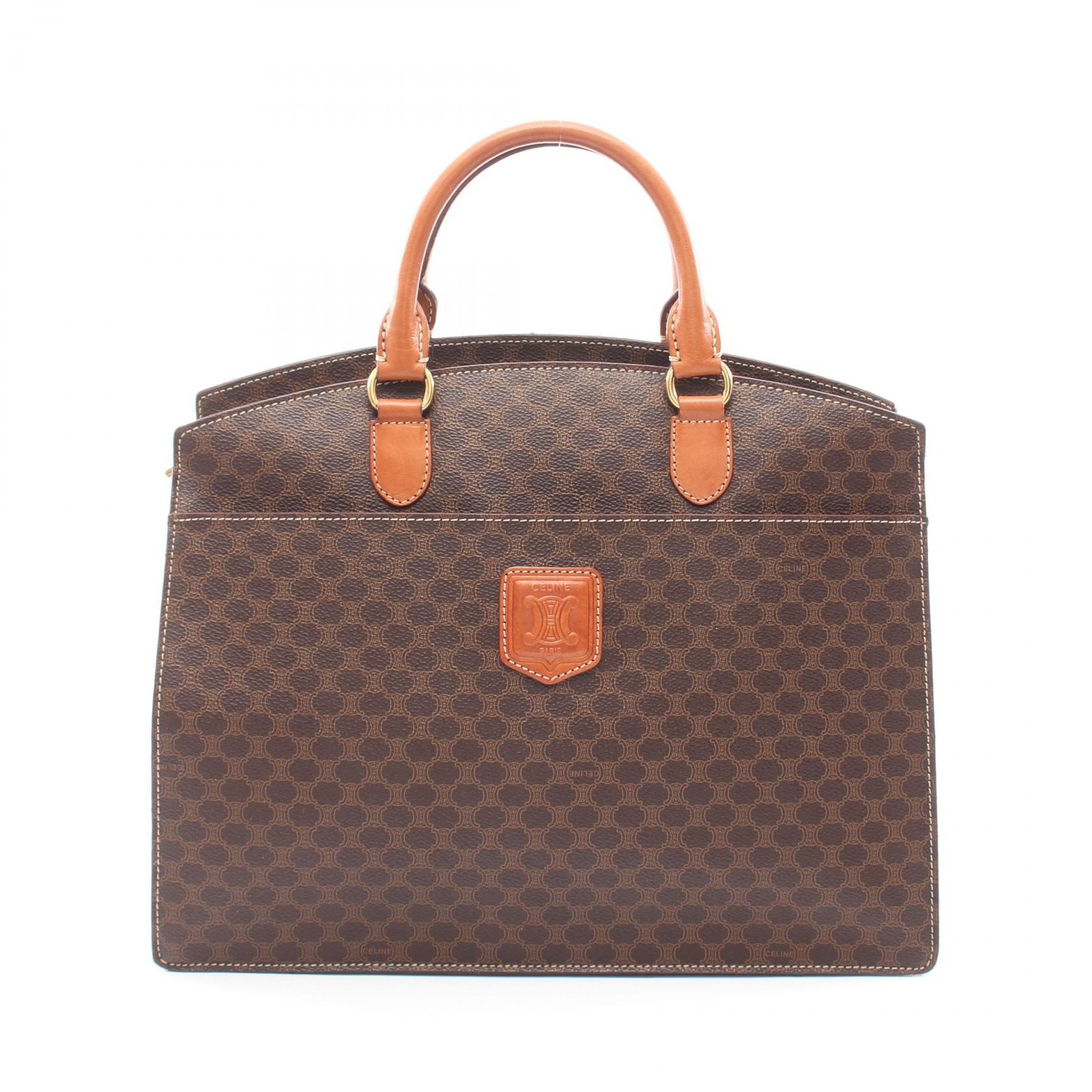 セリーヌ CELINE マカダム トートバッグ バッグ PVCコーティングキャンバス レザー レディース ブラウン系 【中古】