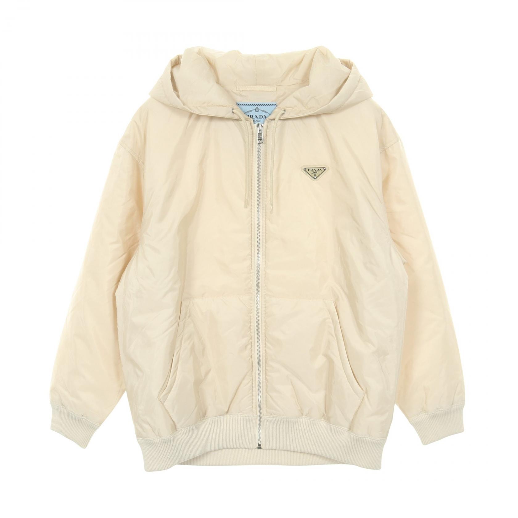 プラダ PRADA Re-Nylon ライトウェイト フーデッド 中綿ジップアップジャケット ブルゾン 衣料品 アウター ナイロン レディース ベージュ系 【中古】