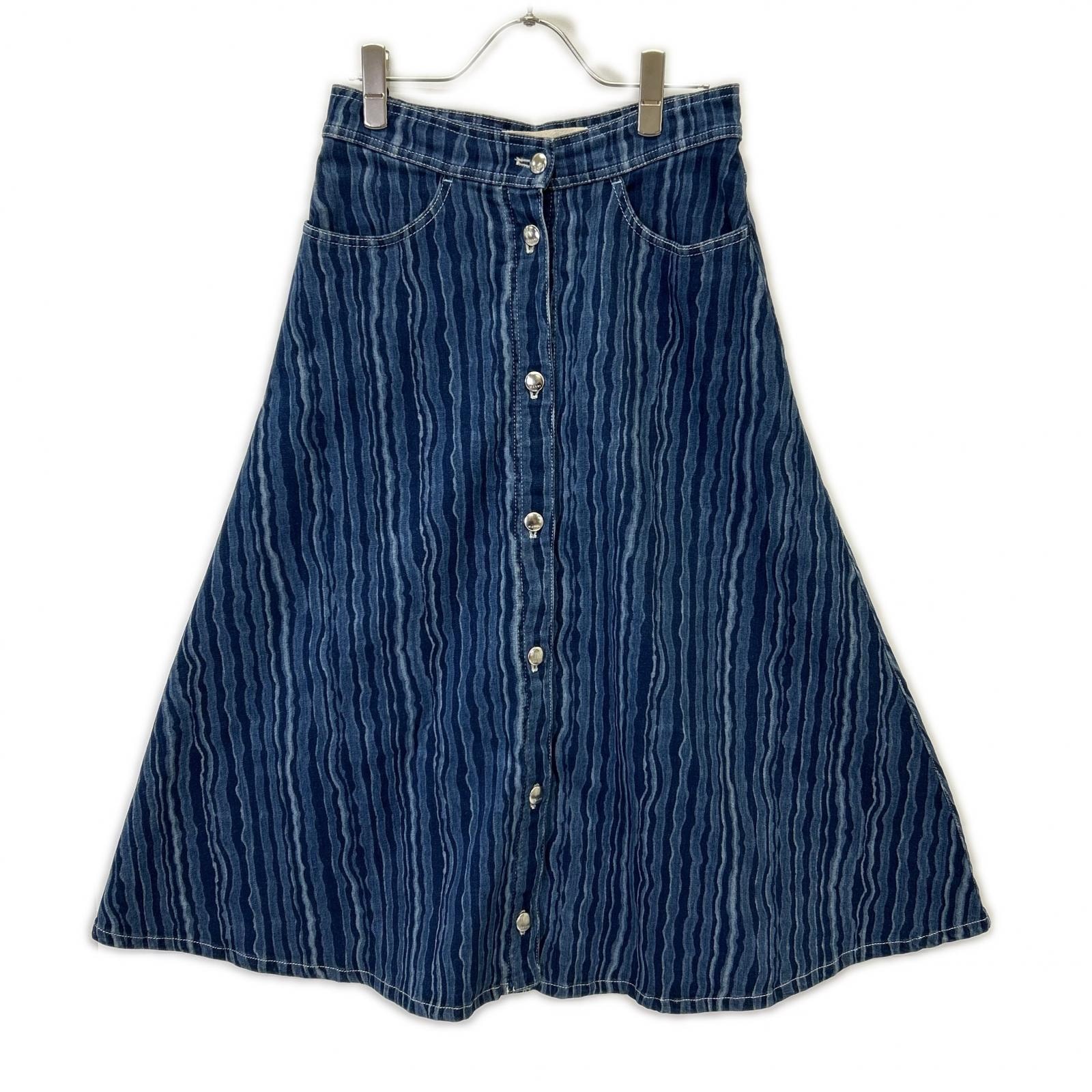 マルニ 22SS GOJD0447A0 インディゴ コットン混 ファニーストライプ ボタンダウンデニムスカート 38