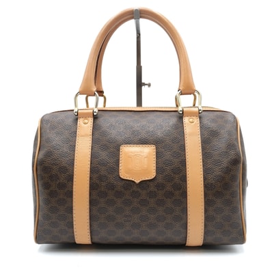 CELINE(セリーヌ)マカダム ヴィンテージ ミニボストンバッグ ハンドバッグ ブラウン PVC レザー トリオンフ ゴールド金具 レディース【中古】
