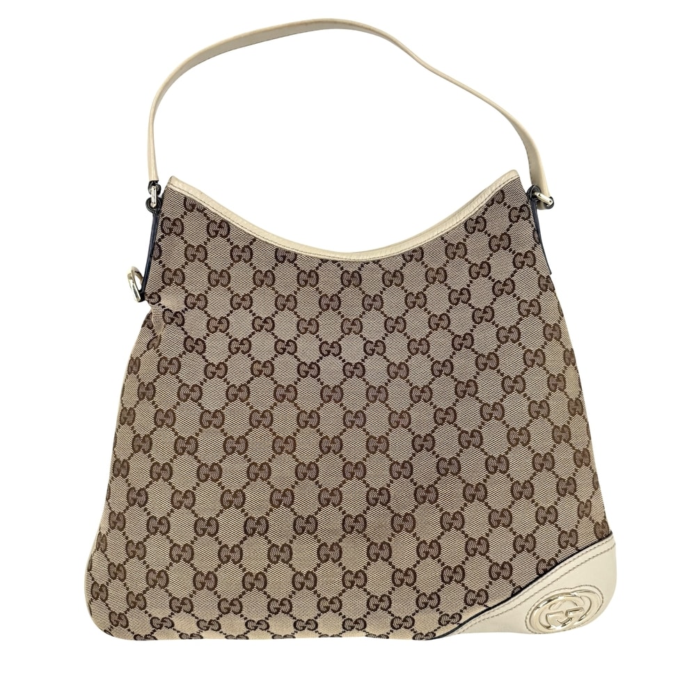 GUCCI グッチ ハンドバッグ ワンショルダー 169947 GGキャンバス  レザー   ベージュ アイボリー ゴールド金具 レディース【中古品】