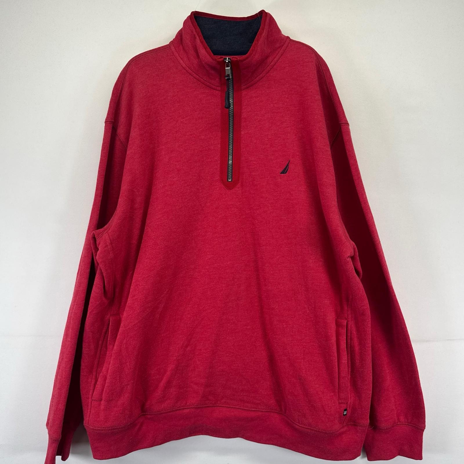 古着 ノーティカ NAUTICA スウェット ハーフジップ ワンポイントロゴ クルーネック トレーナー 2XL  レッド系 メンズ