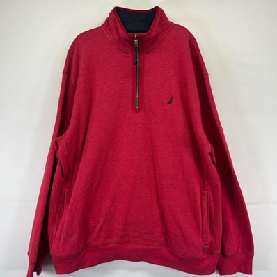 古着 ノーティカ NAUTICA スウェット ハーフジップ ワンポイントロゴ クルーネック トレーナー 2XL レッド系 メンズ