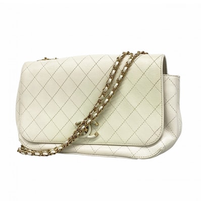 【6dd4726-k】シャネル ショルダーバッグ マトラッセ チェーンショルダー レザー ホワイト ゴールド金具【中古】レディース