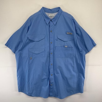 古着 コロンビア Columbia 半袖シャツ PFG フィッシング アウトドア 大きいサイズ 2X 水色系 メンズ