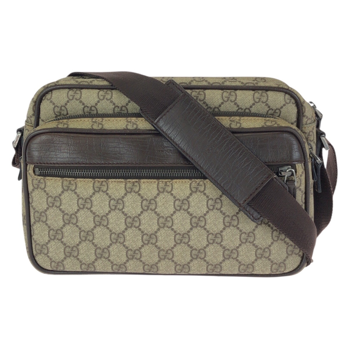 美品 GUCCI グッチ ベージュ ダークブラウン シルバー金具 GGスプリームキャンバス レザー/ ショルダーバッグ メッセンジャーバッグ 602121 【中古】