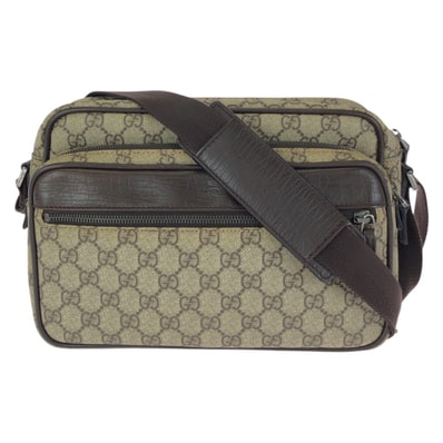 美品 GUCCI グッチ ベージュ ダークブラウン シルバー金具 GGスプリームキャンバス レザー/ ショルダーバッグ メッセンジャーバッグ 602121 【中古】