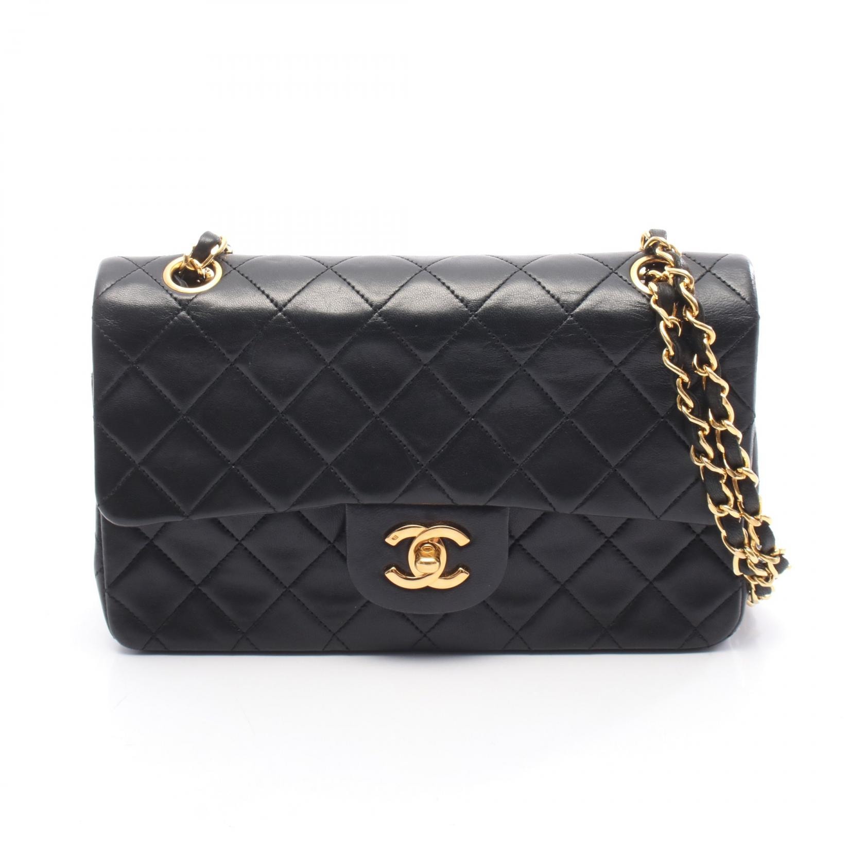 シャネル CHANEL マトラッセ Wフラップ ショルダーバッグ バッグ ラムスキン(羊革) レディース ブラック系 【中古】