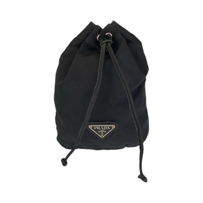 PRADA プラダ テスート 三角ロゴプレート ブラック 黒 シルバー金具 ナイロン ポーチ 巾着 601551 【中古】