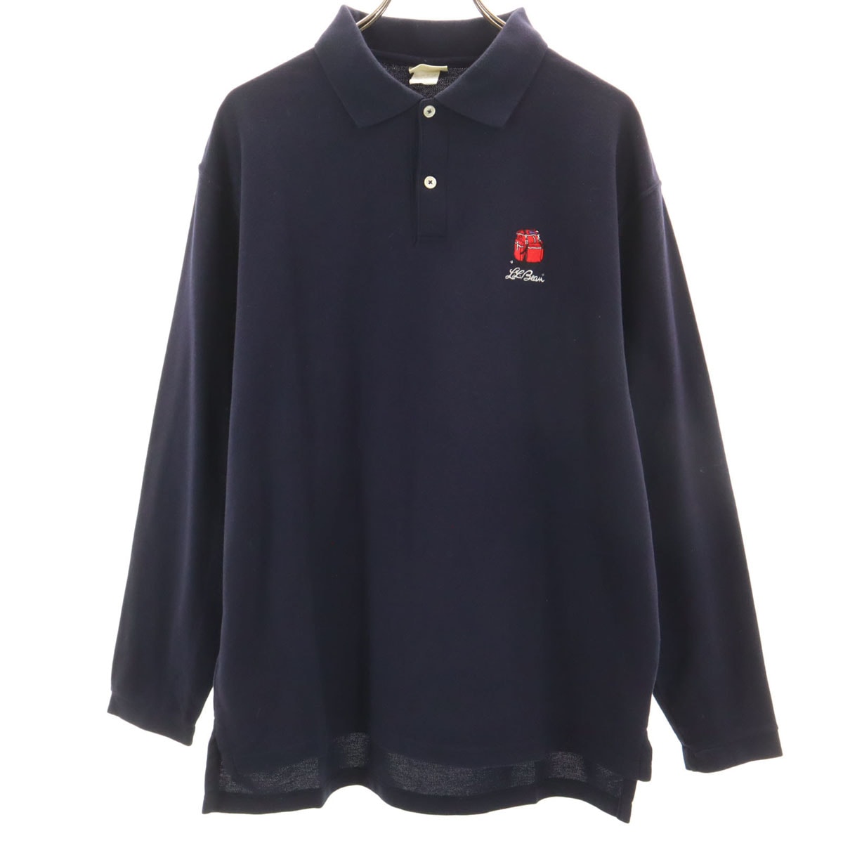 美品 L.L.Bean エルエルビーン 80s 90s USA製 オールド 長袖 ポロシャツ M ネイビー アウトドア