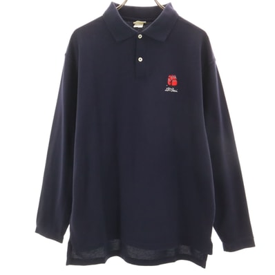 美品 L.L.Bean エルエルビーン 80s 90s USA製 オールド 長袖 ポロシャツ M ネイビー アウトドア