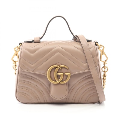 グッチ GUCCI ミニ トップハンドルバッグ GGマーモント 2WAY ショルダーバッグ バッグ レザー レディース ベージュ系 547260 【中古】