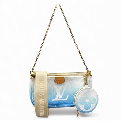 LOUIS VUITTON 極美品 ルイヴィトン ミュルティ ポシェットアクセソワール モノグラムジャイアント ショルダーバッグ M57633 RFID確認済 PVC レザー ブルー クロスボディ チェーン LV Aランク 鑑定済 中古