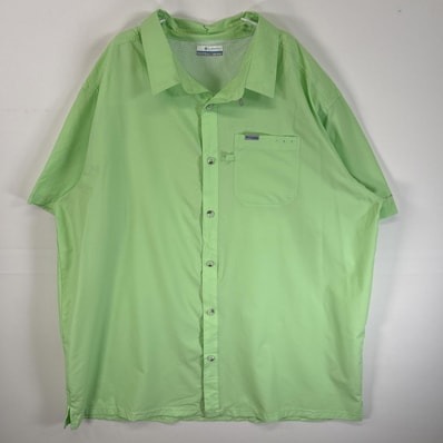 古着 コロンビア Columbia 半袖シャツ PFG フィッシングギア ワンポイント ロゴ 14041 グリーン 無地 メンズ