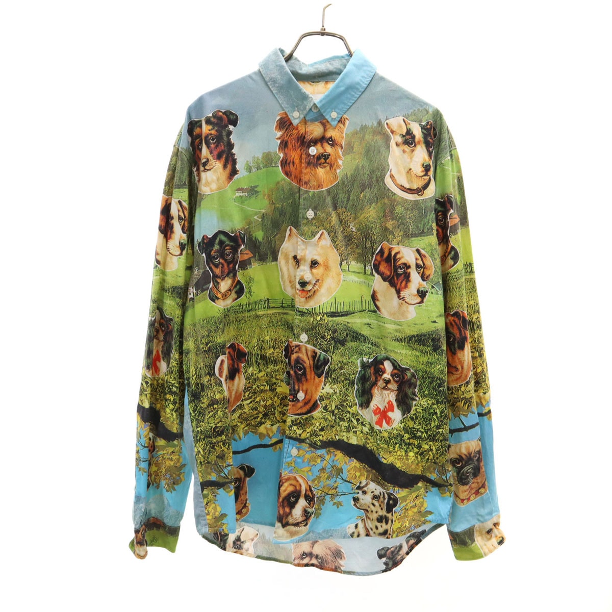 PALACE パレス ドッグ柄 長袖 ボタンダウンシャツ L 水色 犬