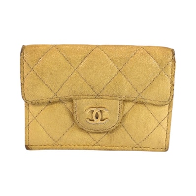 CHANEL シャネル ココマーク マトラッセ イエロー ゴールド金具 レザー 折り財布 コンパクトウォレット 601793 【中古】