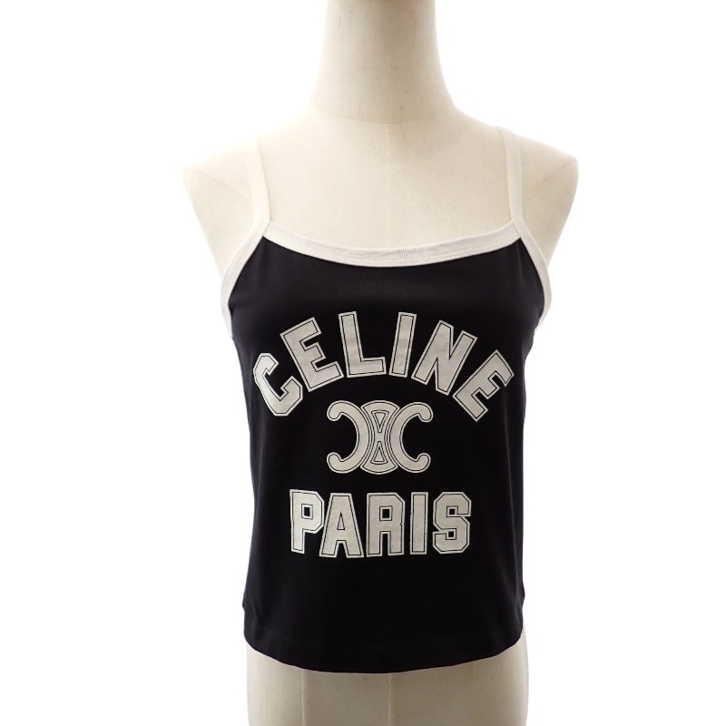 セリーヌ CELINE トリオンフ ロゴ キャミソール 38 2X89D507Z.38CR タンクトップ コットン ブラック レディース【中古】【ABランク】