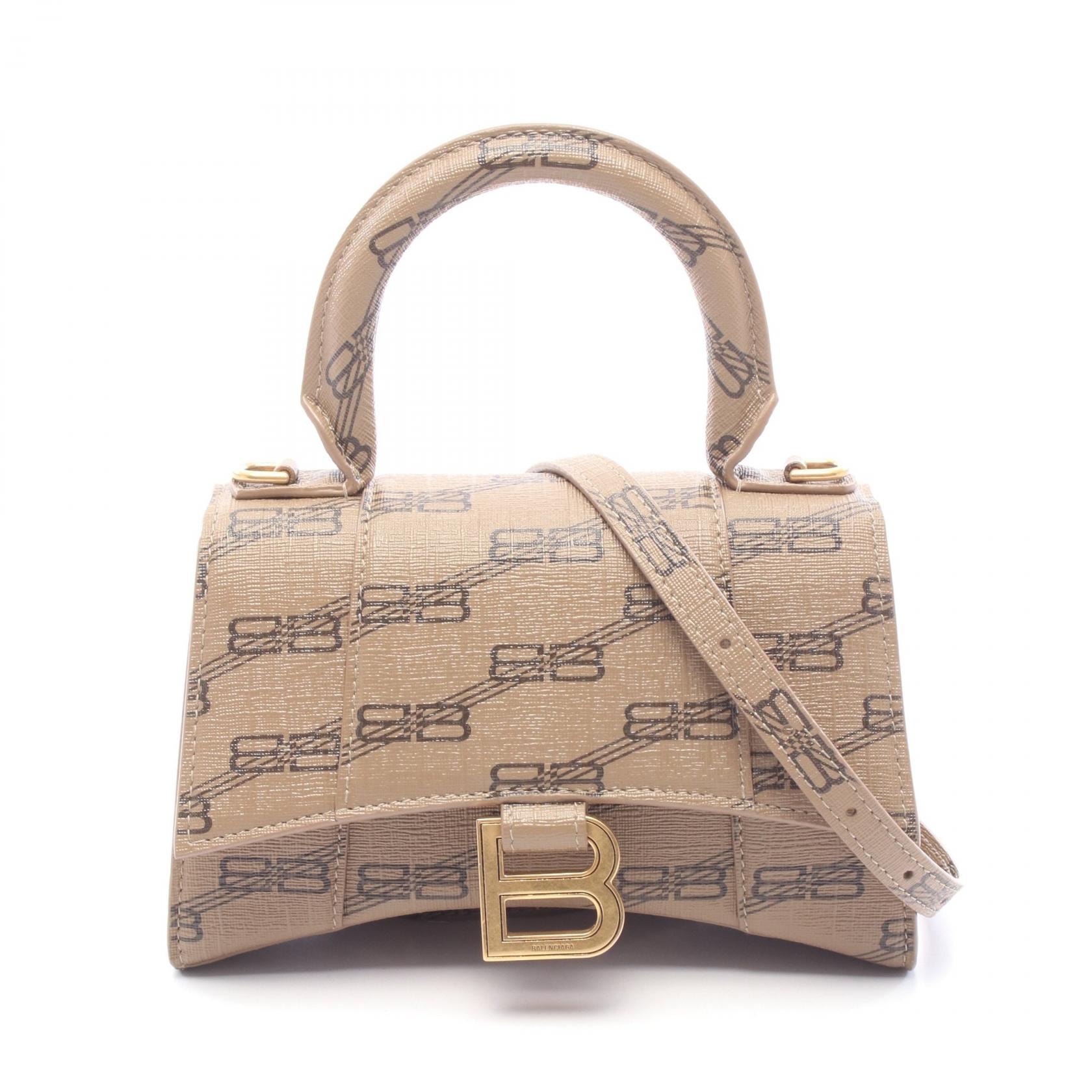 バレンシアガ BALENCIAGA HOURGLASS XS 2WAY ハンドバッグ バッグ PVCコーティングキャンバス レディース ベージュ系 / ブラウン系 592833 【中古】