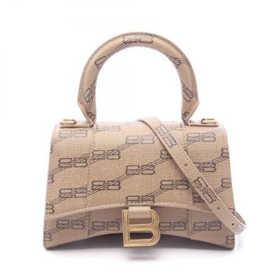 バレンシアガ BALENCIAGA HOURGLASS XS 2WAY ハンドバッグ バッグ PVCコーティングキャンバス レディース ベージュ系 / ブラウン系 592833 【中古】