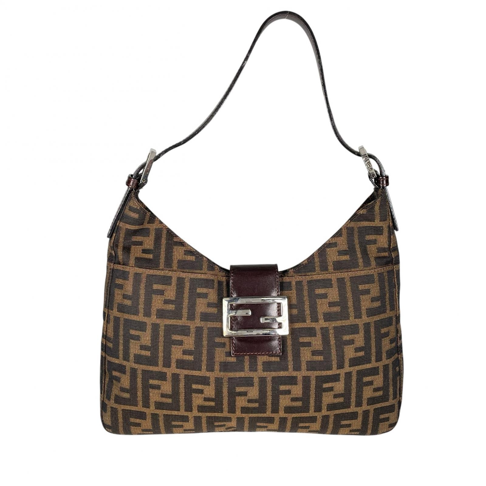 FENDI フェンディ ズッカ ショルダーバッグ キャンバス ブラウン レディース【中古】