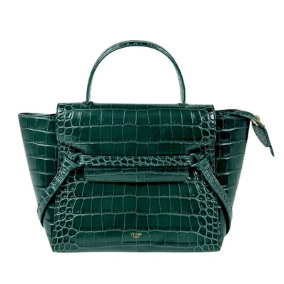 セリーヌ CELINE ハンドバッグ ショルダーバッグ ベルトバッグ 型押しレザー グリーン レディース【中古】 z11152