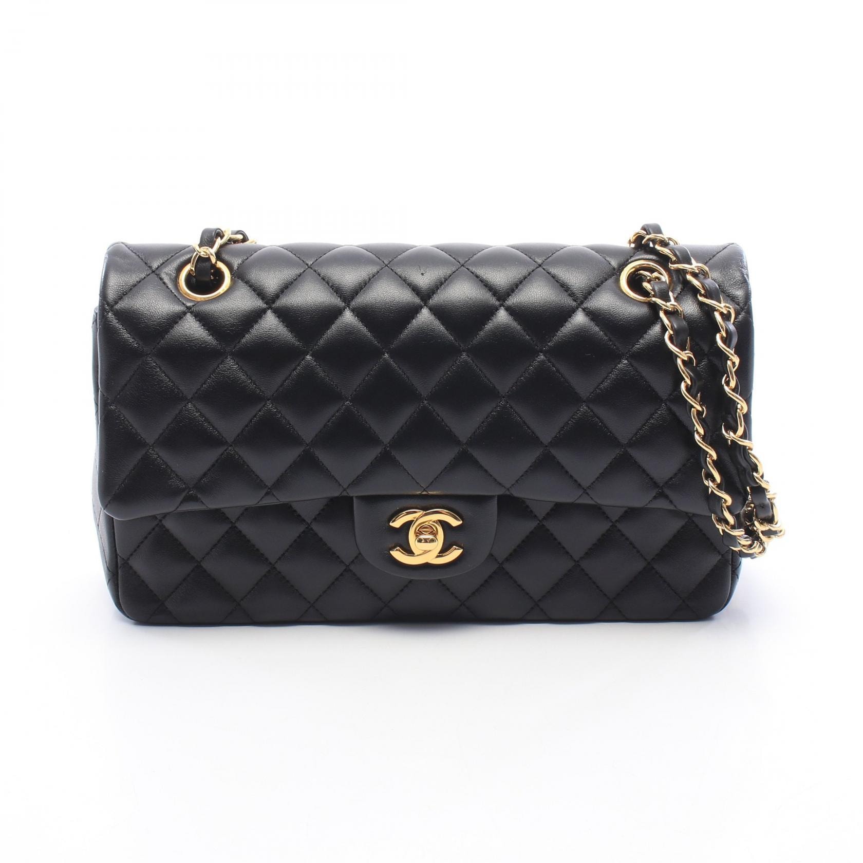 シャネル CHANEL マトラッセ Wフラップ ショルダーバッグ バッグ ラムスキン(羊革) レディース ブラック系 【中古】