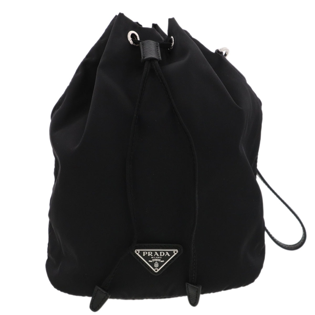 PRADA プラダ Re-Nylon ポーチ ハンドバッグ 1NS369 ナイロン ブラック シルバー金具  レディース【中古】