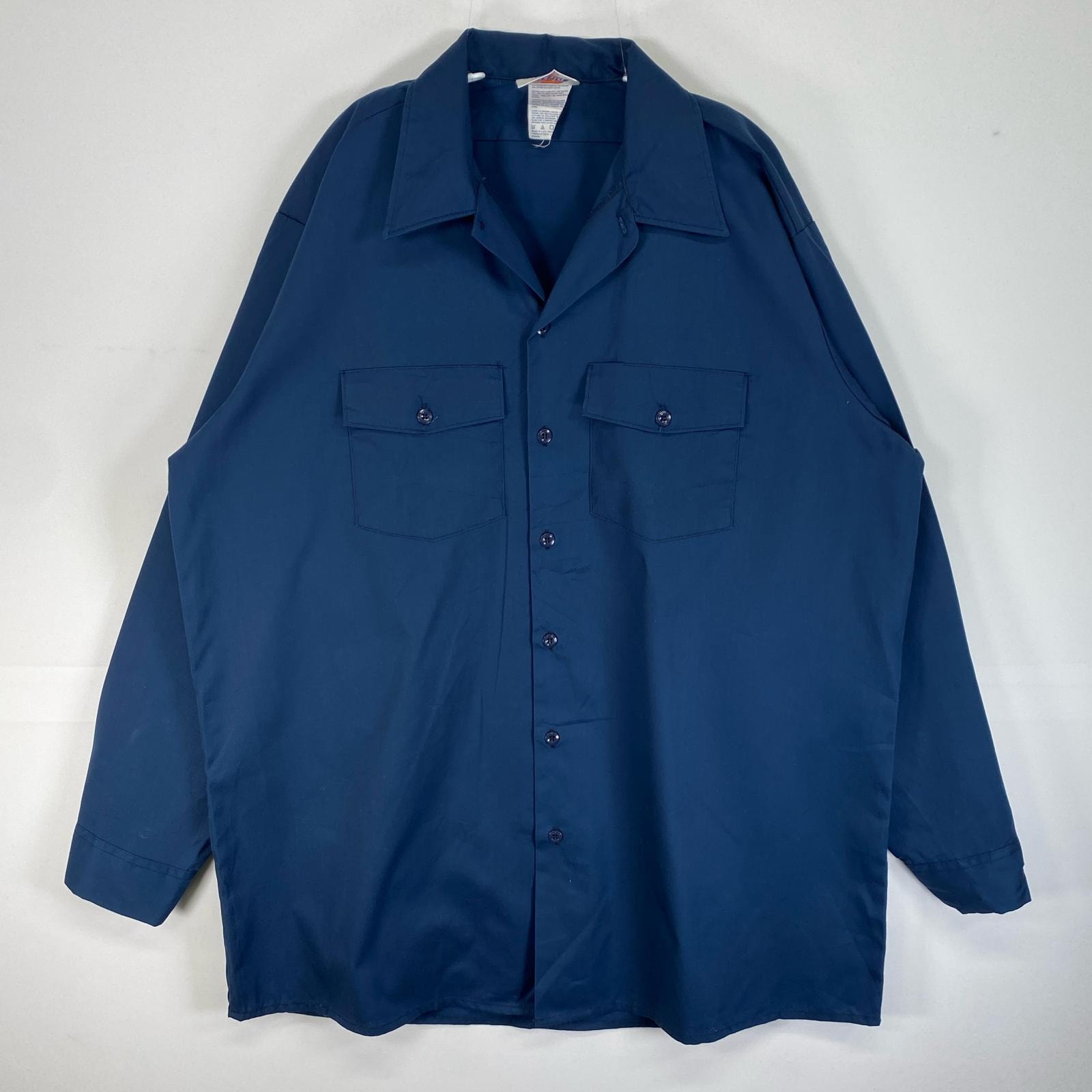 古着 90's/90年代 ディッキーズ Dickies 長袖シャツ ワーク フラップポケ 大きいサイズ USA製 XL ネイビー 無地 メンズ
