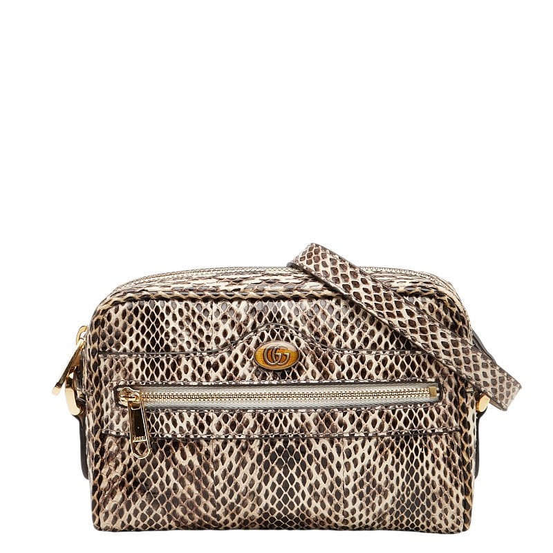 グッチ GGマーモント 斜め掛け ショルダーバッグ 517350 ブラウン ホワイト パイソン レザー レディース GUCCI 中古