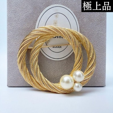 【極上品】Christian Dior クリスチャンディオール パール調 ピンブローチ ゴールド ヴィンテージ アクセサリー