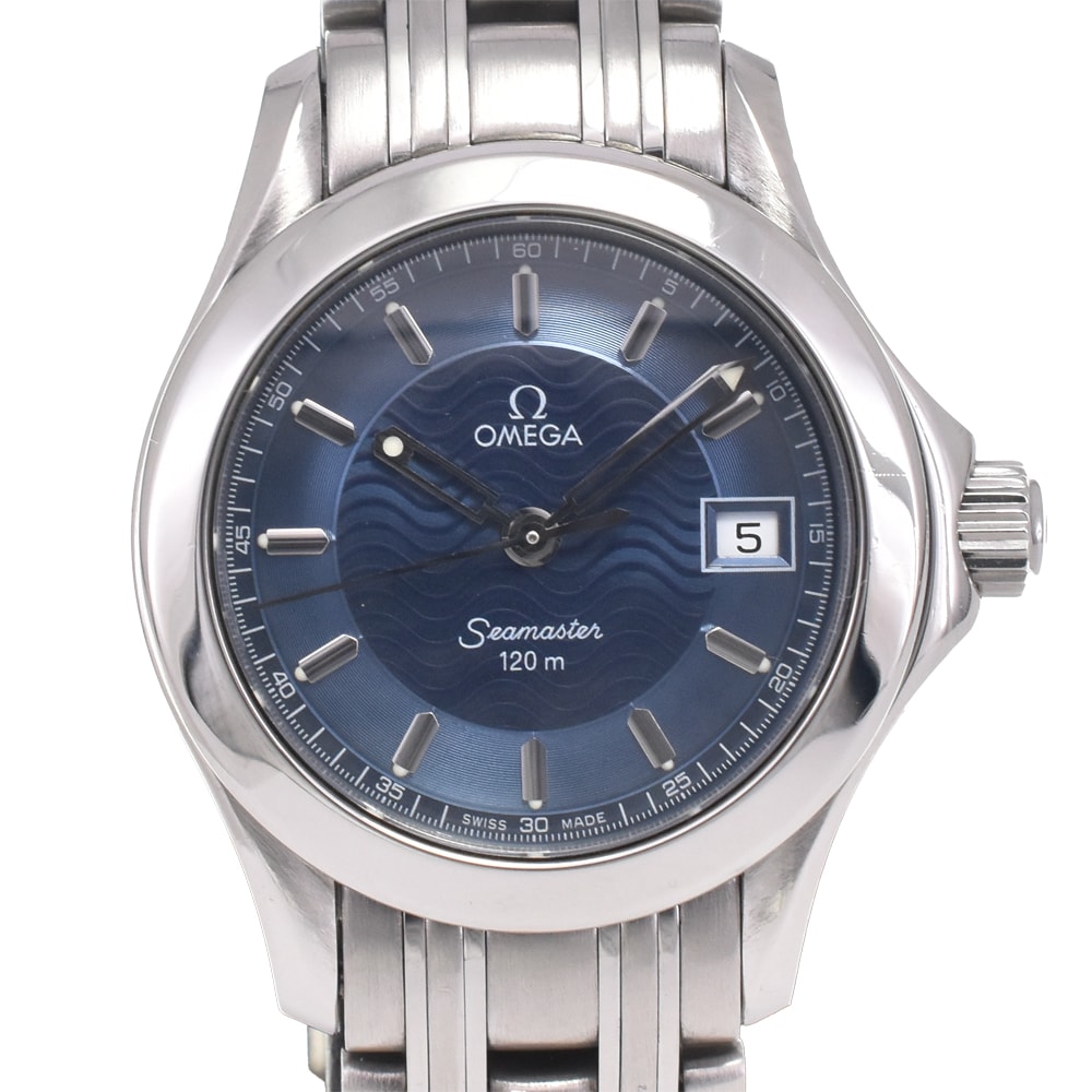 オメガ OMEGA 2581.81 シーマスター 120M デイト ブルー クォーツ レディース 良品 腕時計 G#147278