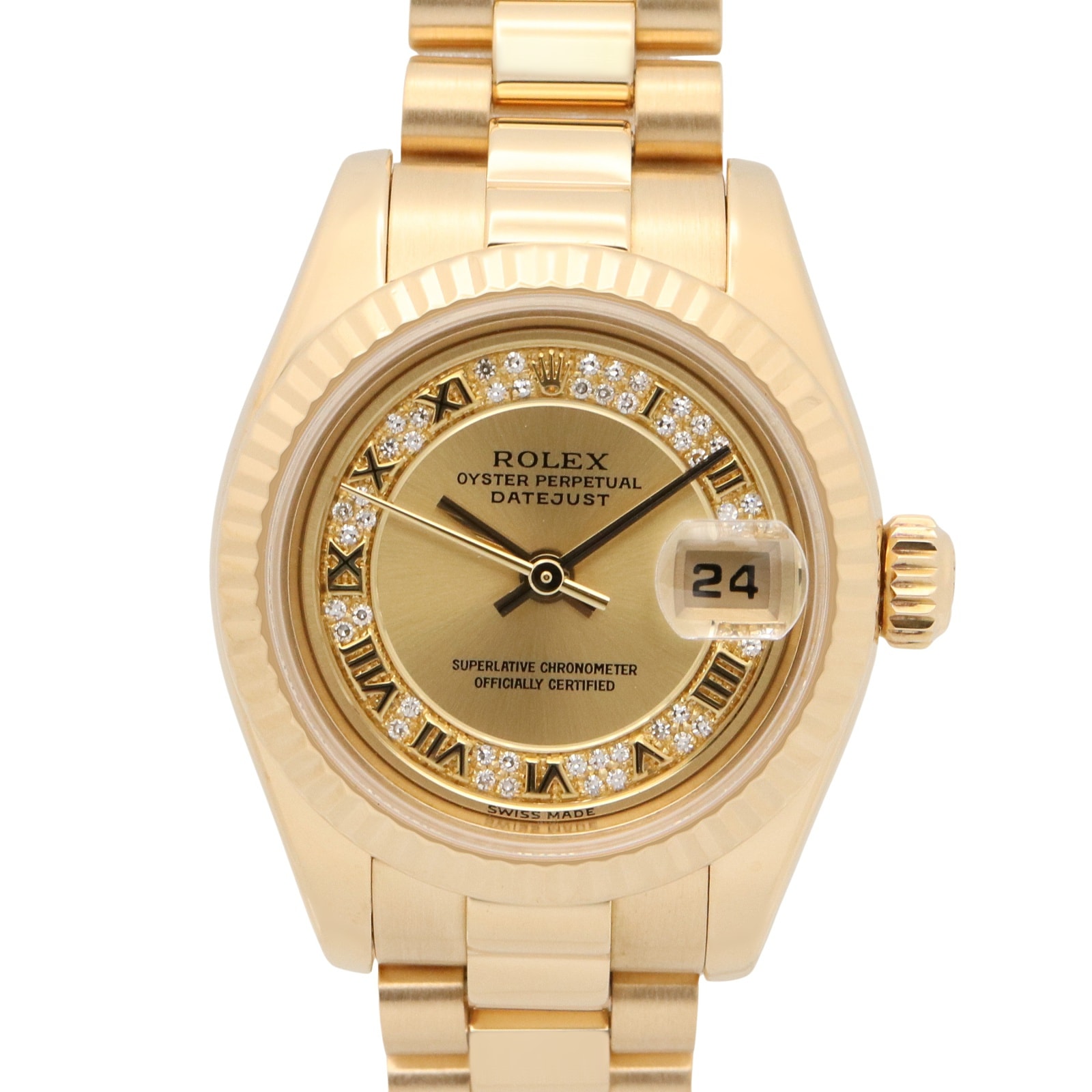 ロレックス ROLEX デイトジャスト ミリヤードダイヤ Y番 腕時計 時計 K18(イエローゴールド) レディース ゴールド系 シャンパン/ミリヤード/ローマ 179178MR 【中古】