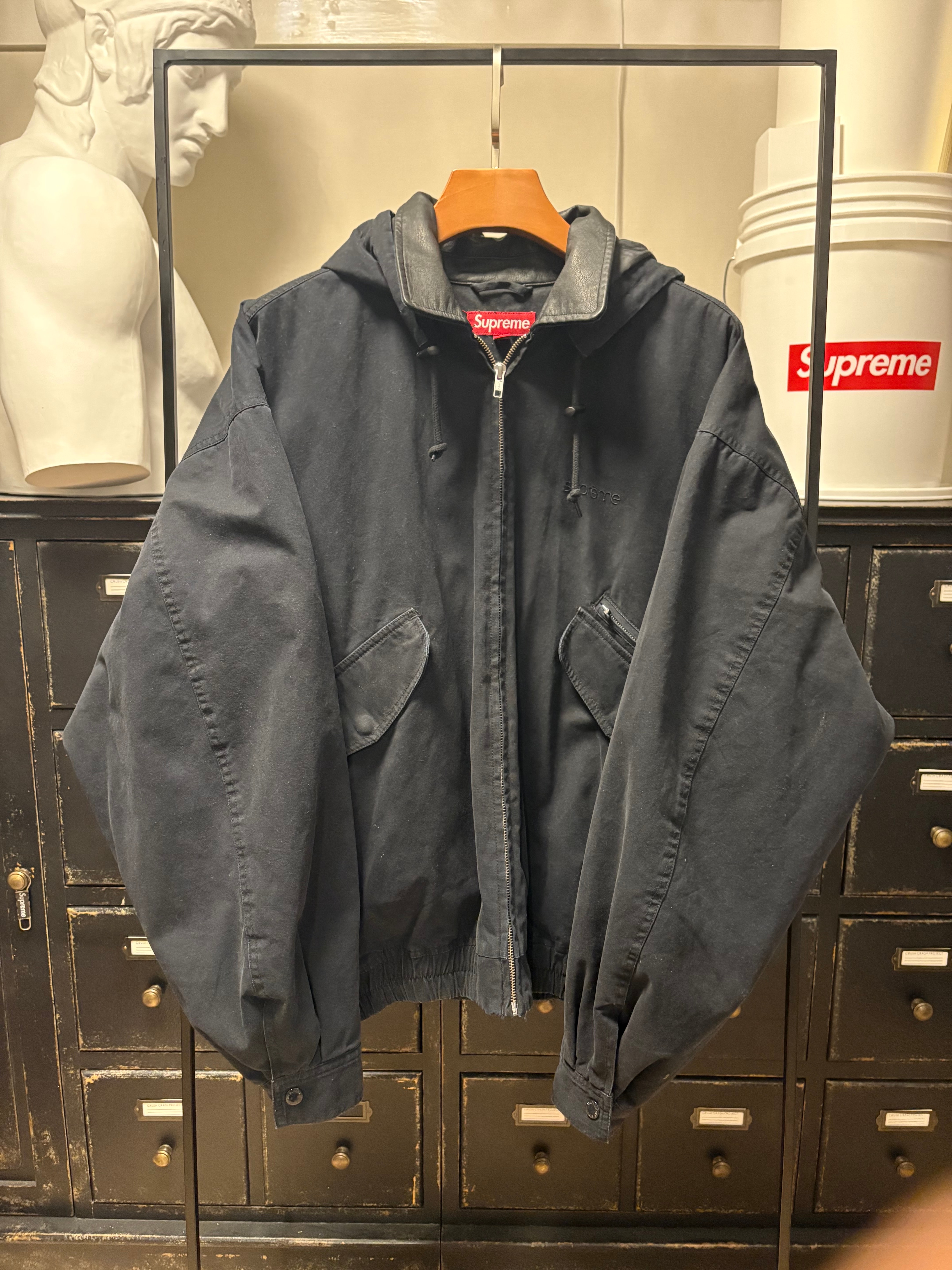 Supreme Leather Collar Utility Jacket "Black"