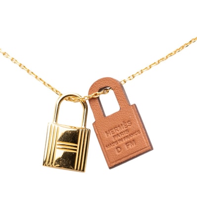エルメス オーケリーPM チェーン ペンダント ネックレス D刻印 2019 ブラウン ゴールド レザー メッキ レディース HERMES 【中古】