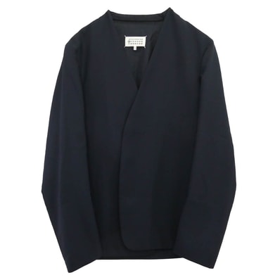 MAISON MARGIELA メゾンマルジェラ ジャケット 18AW S50BN0357 10ライン 四つタグ ノーカラー テーラード ジャケット ネイビー系 48【中古】