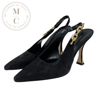 ルイヴィトン LOUIS VUITTON スパークルライン パンプス 靴 シューズ スエード ブラック 黒 ゴールド サンダル チェーン スリングバック