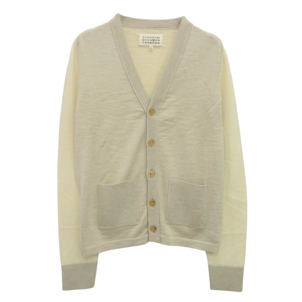 MAISON MARGIELA メゾンマルジェラ カーディガン 16SS S50HA0619 四つタグ 前身切替 Vネック コントラスト バイカラー ニット カーディガン グレー系 オフホワイト系 S【中古】