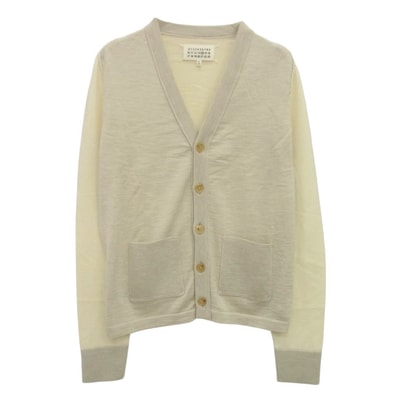 MAISON MARGIELA メゾンマルジェラ カーディガン 16SS S50HA0619 四つタグ 前身切替 Vネック コントラスト バイカラー ニット カーディガン グレー系 オフホワイト系 S【中古】