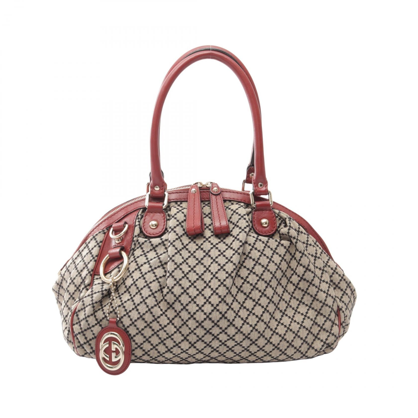 グッチ GUCCI スーキー ディアマンテ ハンドバッグ バッグ キャンバス レザー レディース ベージュ系 / レッド系 / ブラック系 223974 【中古】