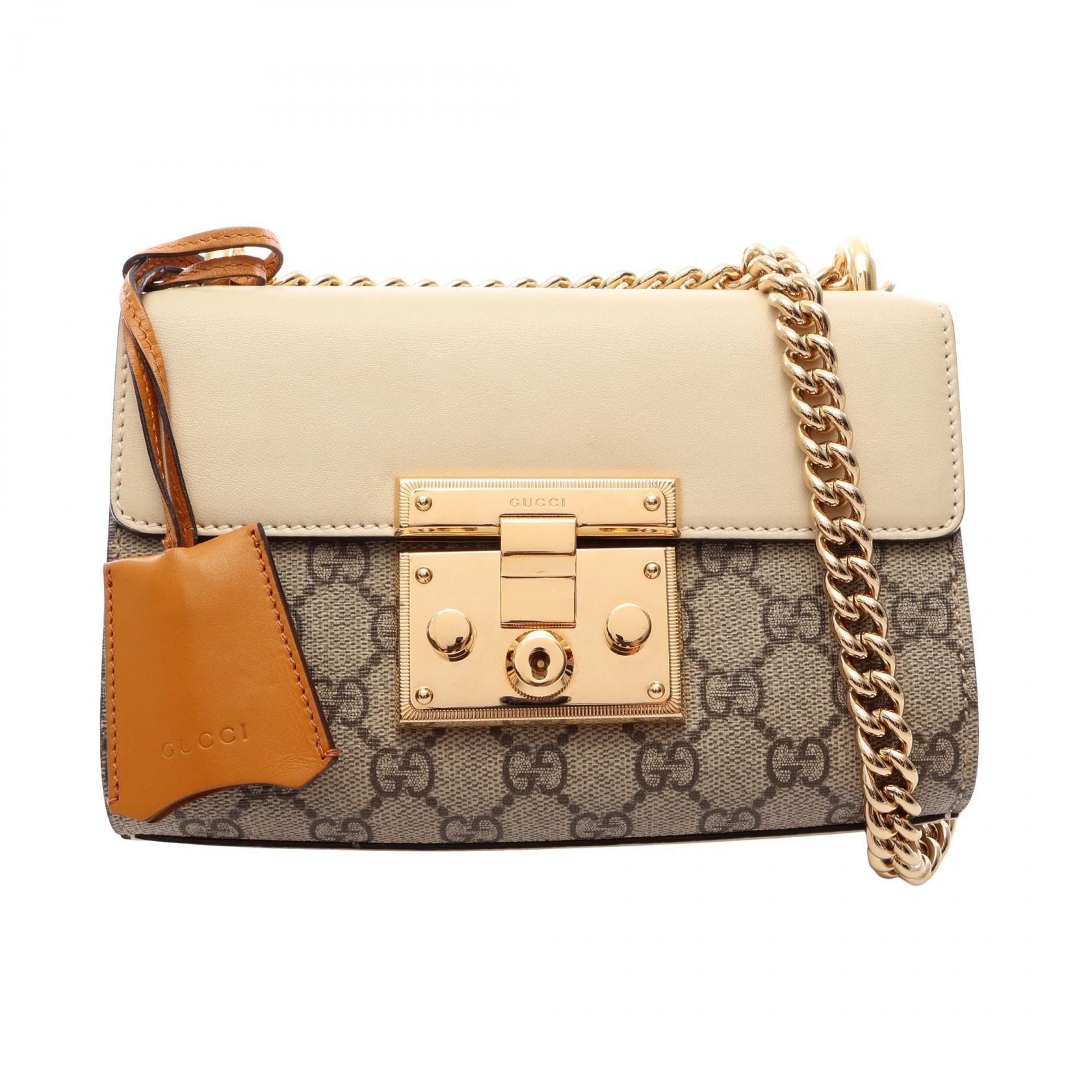 グッチ GUCCI パドロック GGスプリーム スモール ショルダーバッグ バッグ PVCコーティングキャンバス レザー レディース ベージュ系 / アイボリー系 / ブラウン系 409487 【中古】