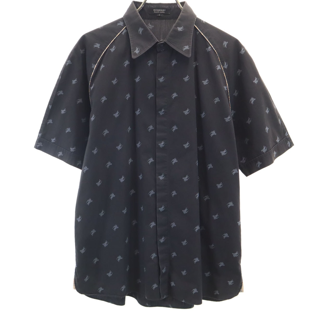 BURBERRY BLACK LABEL バーバリーブラックレーベル 日本製 ナイト柄 半袖 シャツ 3 チャコールブラック 三陽商会