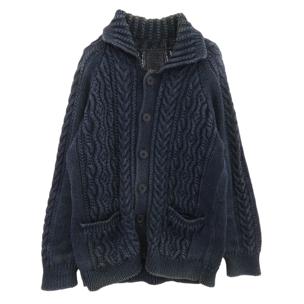 uniform experiment ユニフォームエクスペリメント カーディガン UE-091039 インディゴコットン フィッシャーマン ニット カーディガン ネイビー系 2【中古】