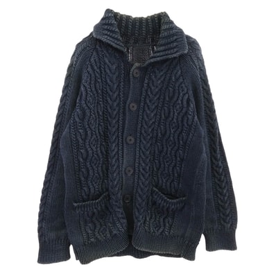 uniform experiment ユニフォームエクスペリメント カーディガン UE-091039 インディゴコットン フィッシャーマン ニット カーディガン ネイビー系 2【中古】