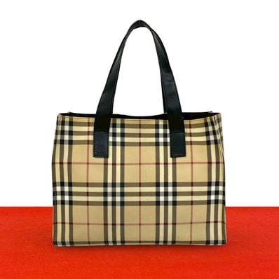 BURBERRY バーバリー ノバチェック 柄 PVC レザー ハンドバッグ ベージュ
93325