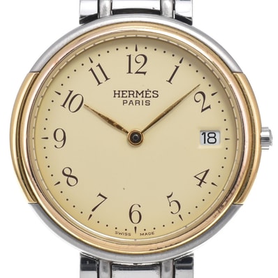 エルメス HERMES ウィンザー デイト SS/GP ベージュ クォーツ メンズ 腕時計 I#148073